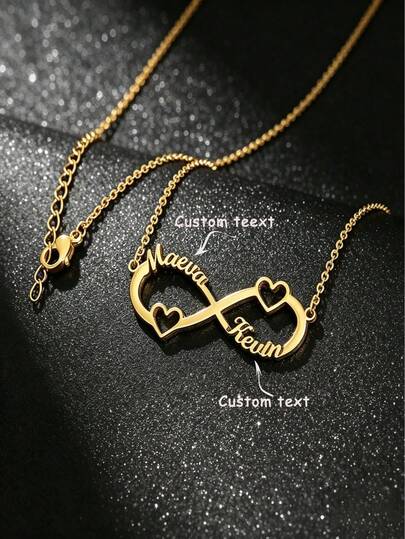 1pc Customized Couple/Best Friend Name Necklace, Double Heart/Infinity Symbol Engraved, Luxury Stainless Steel Hypoallergenic Choker, Suitable As Valentine's Day/Anniversary Gift For Girlfriend/BFF