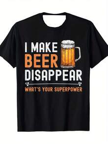 Ich habe das Bier verschwinden lassen bedrucktes T-Shirt, Herren Casual Kurzarm Sommer T-Shirt - Schwarz - Übersicht 8