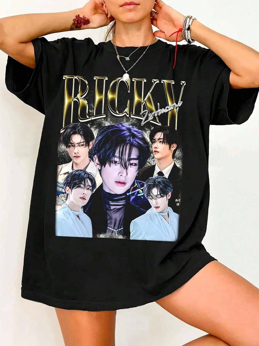 Ricky ZB1 Retro T-Shirt, ZerobaseoneS Blue Paradise Album T-Shirt, ZB1 World Tour T-Shirt, ZB1 Jiwoong Zhang Hao Hanbin Seok Matthew Taerae - Black - View 1