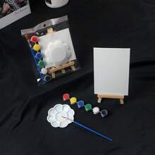 6件組迷你繪畫套裝，含畫布、調色盤、畫筆、木製畫架、6色壓克力顏料，適合繪畫、壓克力滴畫、油畫與濕法繪畫，DIY迷你家居裝飾 - 套裝 - 查看 10