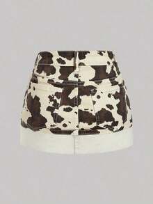 Minifalda de mezclilla lavada y desgastada de estilo casual para mujer, para el verano - Multicolor - Ver 2