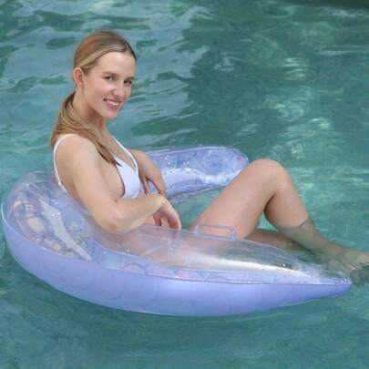 Silver U-Shaped Net Pool Lounger, Inflatable Water Float With Cup Holder For Pool Party