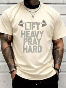 Men's Clothing 100% Cotton, Christian Gym T-Shirt For Weightlifting, Unisex Graphic T-Shirt For Men And Women, New Unisex T-Shirt, Loose And Comfortable Graphic T-Shirts Manfinity Men - 杏色 - 查看 1