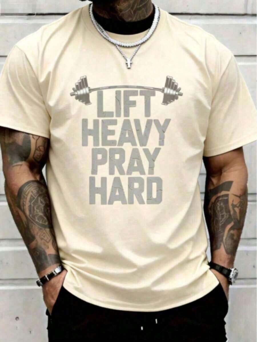 Men's Clothing 100% Cotton, Christian Gym T-Shirt For Weightlifting, Unisex Graphic T-Shirt For Men And Women, New Unisex T-Shirt, Loose And Comfortable Graphic T-Shirts Manfinity Men - 杏色 - 查看 1