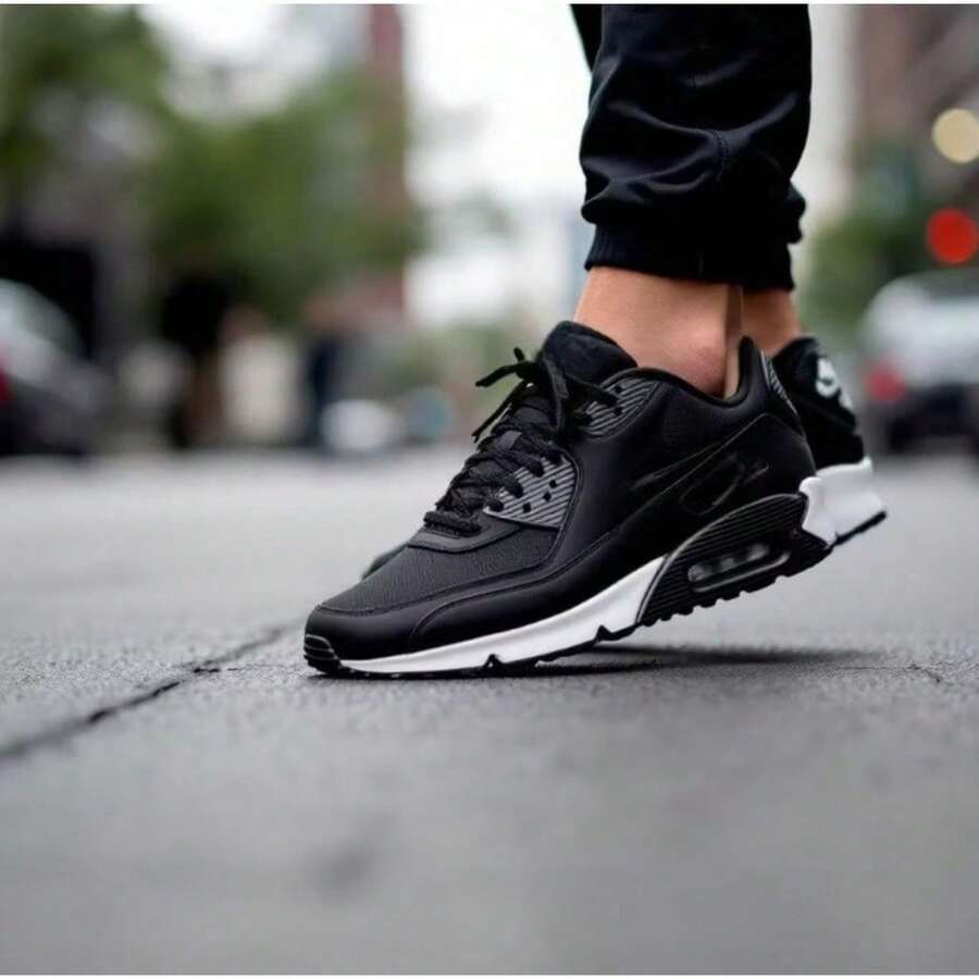 Men's 90 Performance Air Sneakers - Lightweight, Comfortable, Everyday, Street Style - 黑與白 - 查看 1