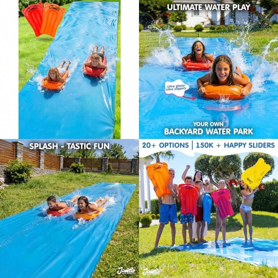 JAMBO MEGA - Tobogán acuático XXL de 40 pies x 7 pies y 2 modelos actualizados para bodyboard Extra largo extra ancho deslizamiento y tobogán para niños, tobogán acuático de césped resistente en el - como en la imagen - Ver 1
