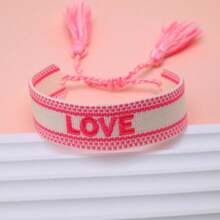 1pc Embroidered Love Letter Boho Handmade Tassel Braided Bracelet - Phosphor - View 3