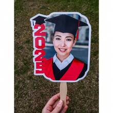 3PC/6PC Class Of 2026 Graduation Head Cutout: Personalized Face On A Stick - White - View 6