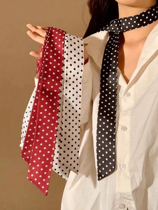 1 Piece Polka Dot Small Silk Scarf For Women, Narrow And Long, Pointed Corner, Korean Style, Versatile, Suitable For Bags, Shirts, Ribbons And Streamers. For Dress