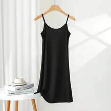 Minivestido holgado para mujer, tela ligera de seda helada, perfecto para el verano, falda exterior de moda 2024 - Negro corto - Ver 1