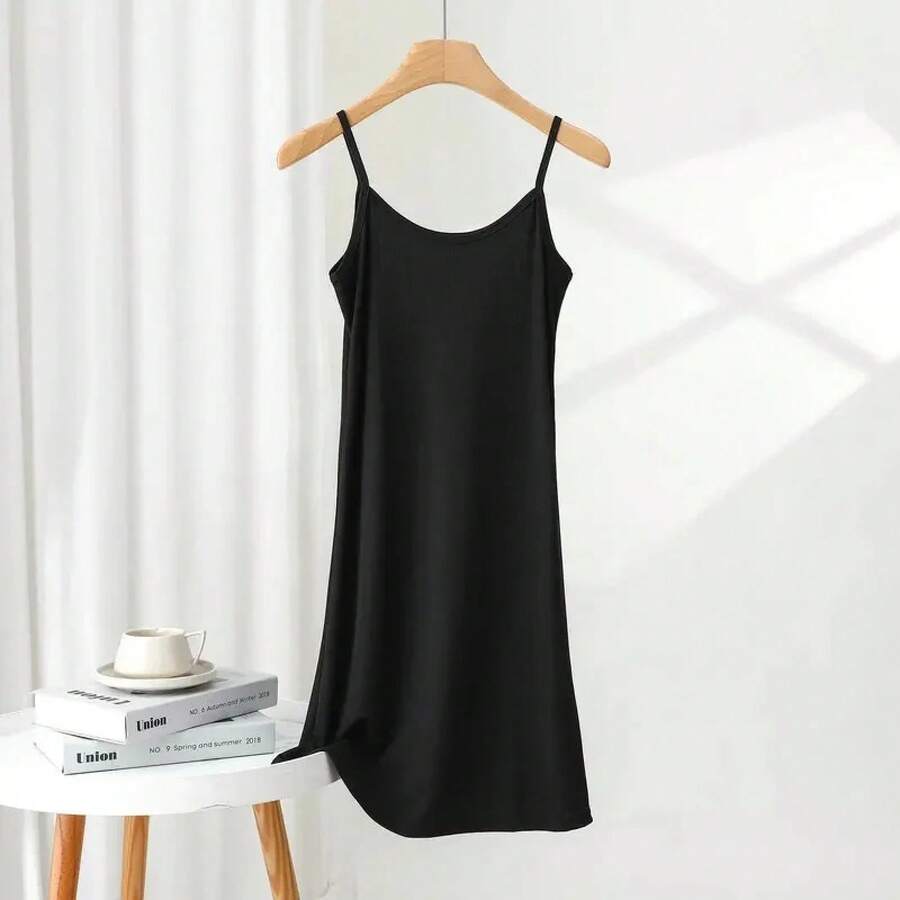 Minivestido holgado para mujer, tela ligera de seda helada, perfecto para el verano, falda exterior de moda 2024 - Negro corto - Ver 1
