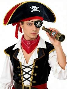 Pirate Hat Set Costume Combo Hat Vintage Pirate Hat Telescope Eye Patch Face Mask Set Activity Costume Cosplay Party Outfit - Multicolor - View 1