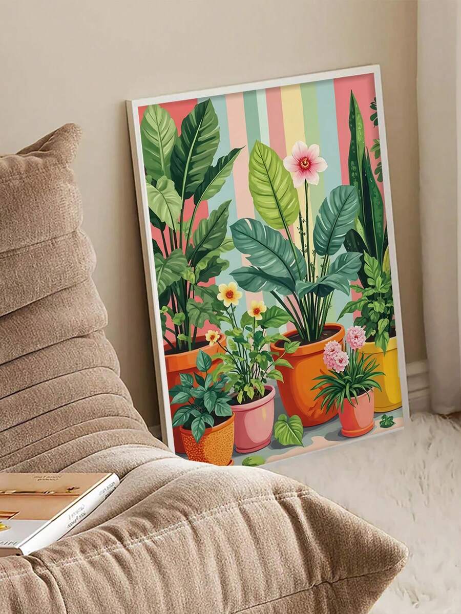 1幅盆栽植物帆布艺术画 - 现代装饰风景海报,经典室内墙面装饰,适用于客厅、卧室、浴室、餐厅,不含画框 - 彩色 - 查看 1