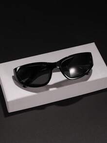 1 PC Men's Casual Wrap Fashion Glasses Black Transparent Gray Polycarbonate Frame With Gray Lenses Lightweight Suitable For Street Sports Wear With Glasses Box - Multicolor - View 4