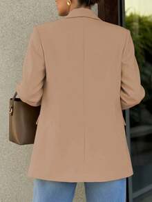Chaqueta casual de mujer con solapa con muesca y botones, elegante y de moda, adecuada para ir al trabajo y uso casual diario en primavera - Caqui - Ver 6