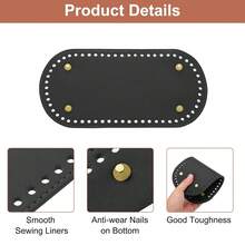 Bộ dụng cụ làm túi móc len gồm đáy túi hình bầu dục 8.7 x 4 inch bằng da PU, 2 quai xách dài 11.8 inch và 4 khóa cài, dùng để tự làm túi móc len, túi đeo vai và ví. - Nhiều màu - Xem 4