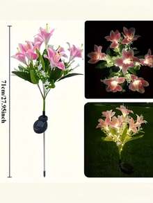 1 件 - 7 百合太阳能 LED 花园灯，户外装饰路径照明，婚礼装饰花，优雅的太阳能灯，逼真的粉色、黄色和白色花朵，适合户外使用，非常适合生日派对、情人节礼物和花园装饰 - 彩色 - 查看 7