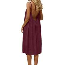 Vestido Casual sin Espalda para Mujer, Vestido de Verano sin Mangas para Playa, Vestido Holgado con Tirantes Finos y Lazo en la Espalda - Albaricoque - Ver 4