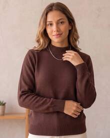 Women's Basic Winter Knit Sweater, Long Sleeve, Plain Knit, High Neck, Casual - 淺藍色 - 查看 4