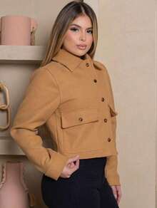 GEEH Women's Coat For Winter 2026 With Elegant Buttons - 駝色 - 查看 2