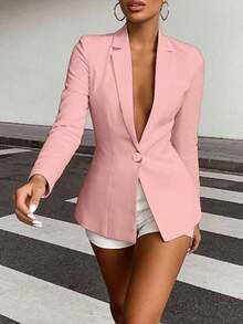 Plain Color Long Sleeve Lapel Minimalist Design Solid Color Blazer Blazer Women Baby Blue Blazer Women's Suits Light Blue Blazer Women's Blazer Blue Blazer For Women Tailored Suits For Women Blazer For Women Casual Office Outfits For Women Blazer Suit For Women - 粉色 - 查看 6