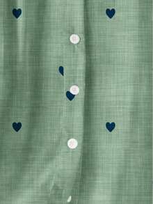 Camisa de mujer de manga larga con botones y bolsillos, con estampado romántico de corazones, adecuada para otoño, invierno y primavera - Verde - Ver 8