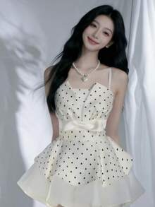 If You Want A Feminine Style, A Niche Polka Dot Suspender Dress, A Summery Look For Children, And A Slim, Sophisticated Feel, Then Wear This. - White (mesh Lining + Adjustable Shoulder Straps) - View 9