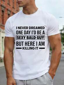 Camiseta con Estampado Gráfico de Cabeza Calva Divertida - 100% Algodón, Manga Corta, Cuello Redondo, Ideal para Fiestas, Deportes y Uso Casual - Excelente Regalo para Cumpleaños, Amigos y Ocasiones Especiales - Blanco - Ver 2