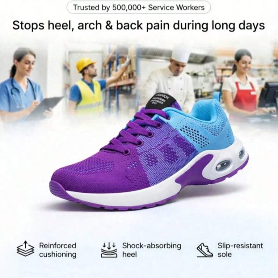 Women's Slip-Resistant Orthopedic Work Sneakers | Arch Support, Wide Toe Box For Nurses, Teachers, Chefs & All-Day Standing Professionals - Purple - View 1