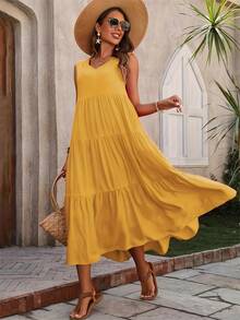 Vestido de Mujer 2024, Vestidos Casuales de Verano, Vestido Elegante Amarillo y Negro para Mujer - Amarillo - Ver 1