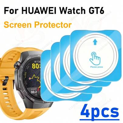 4片/套 简易安装钢化玻璃屏幕保护膜，适用于华为Watch GT5/GT5Pro/GT6/GT6Pro（41mm/42mm/46mm），透明屏幕保护膜，配有定位安装框，自动对齐，一键安装，有效保护手表屏幕。