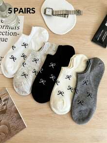 1/5/10 Pairs Women Boat Socks, Cute Bow Minimalist Low-Cut Invisible Socks, Women's Ankle Socks, Casual Non-Slip Socks, Soft & Comfortable, Suitable For Spring, Summer, Daily Wear, Ins Style - Multicolor - View 6