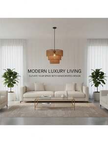 Bohemian Style Woven Rattan Lamp Shade | 3-Layer Design, Suitable For Modern Farmhouse And Coastal Homes - Multicolor - View 7