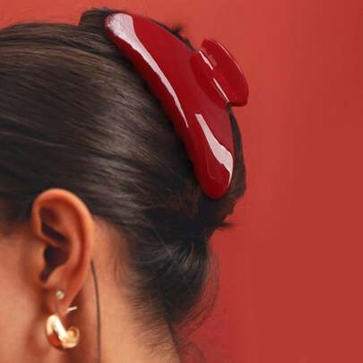 2pcs Red Glossy ABS Minimalist Elegant Jelly-Texture Crescent-Shaped Hair Clips, Versatile Outdoor Hair Accessories Summer Hair Claws Beach Claw Clips Vacay Hair Clutch