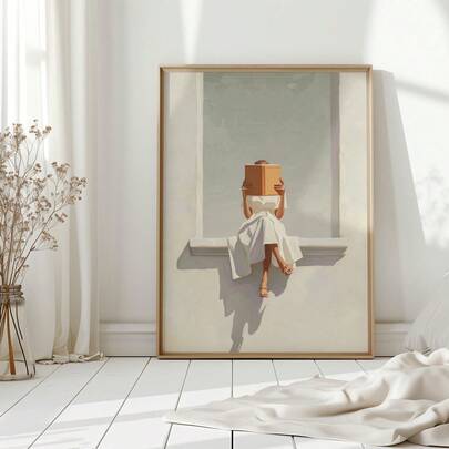1pc Woman Reading Wall Art Picture Neutral Prints Canvas Paintings Dopamine Poster Minimalist Home For Living Room Bedroom Library, Book Lover Gifts Unframed / Framed/Wooden Poster Hanger