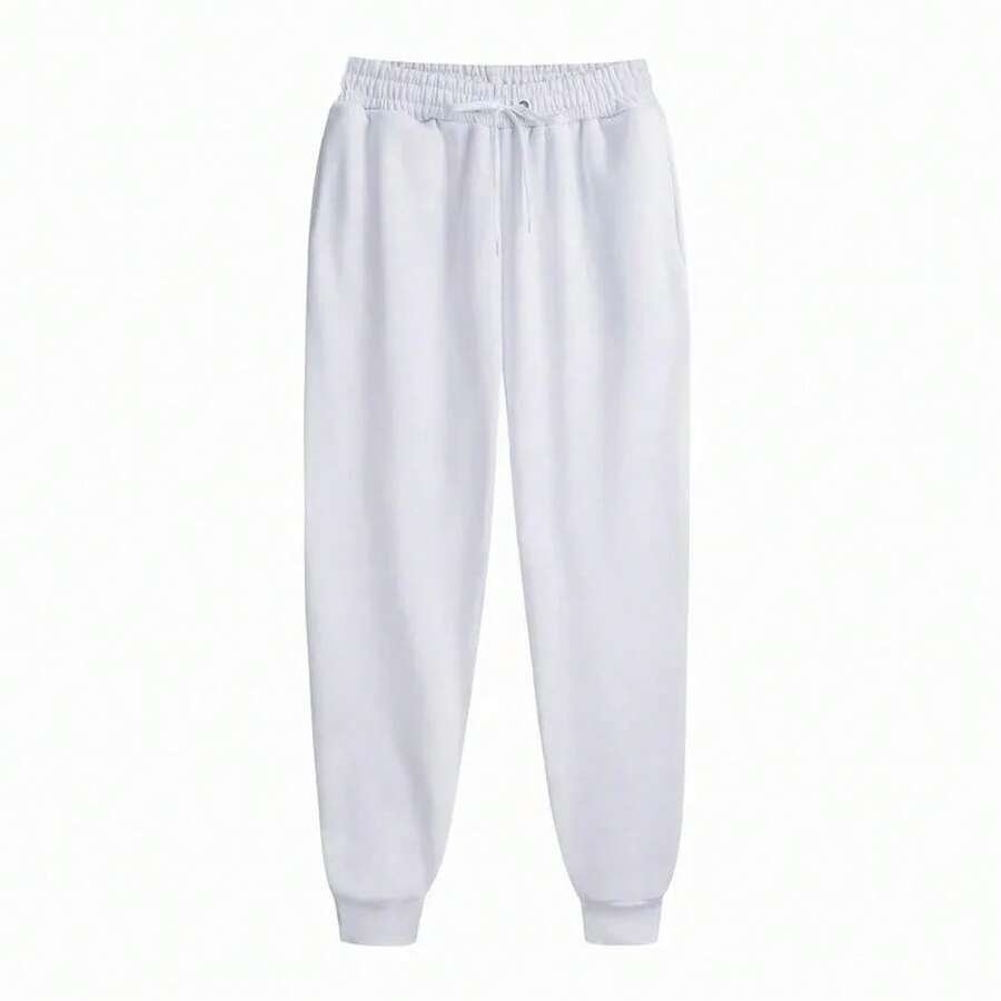 Pantalones de chándal informales para hombre, pantalones deportivos para correr, entrenamiento, gimnasio, trotar, pantalones largos para mujer, pantalones sueltos con cordón, moda en 11 colores - Blanco - Ver 1