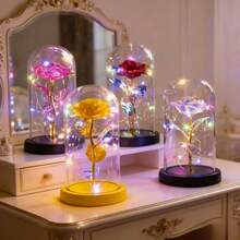 Enchanted Rose With LED Light And Glitter Decorative Flower With Acrylic Dome - 粉色 - 查看 7