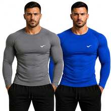Kit Of 2 Thermal UV 50+ Base Layer Shirts/T-Shirts/Cool Mesh Shirts For Gym And Sports - 灰色和皇家藍 - 查看 7