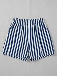 Conjunto set casual de 2 Piezas para Mujer Camiseta de Manga Corta con Estampado de Perrito Texturizado y Shorts de Cintura elastica a Rayas - Azul Marino - Ver 2