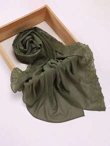 1 Stück eleganter Damenkopftuch mit 3D Rosen Stickerei aus Musselin, weicher Chiffon Stoff mit Spitzenbesatz, geeignet für Abaya und täglichen Gebrauch - Verschiedenfarbig - Übersicht 14