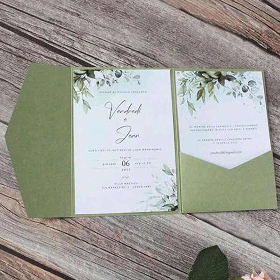 25pcs Tri-Fold Pocket Wedding Invitation Cards With Envelopes, Minimalist Style Suitable For Engagement, Christening DIY Invitations, Size 5*7 Inches, Customizable, Christmas Cards - 25pcs - View 1