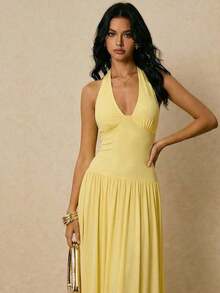 Women's Classic Polka Dot Printed Sleeveless Long Dress Casual Slim Fit Maxi Dress Elegant Summer Outfit For Vacation Beach Wedding Guest Party Daily Casual Wear - 黃色 - 查看 6