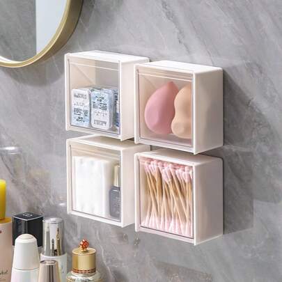 Wall-Mounted Cotton Swab Storage Box, Cosmetic Storage Box, Jewelry Storage Box, Plastic Storage Rack, For Organizing And Storing Cotton Swabs, Dental Floss, Hair Ties, Hair Clips, Makeup Pads, Powder Puffs And Other Items