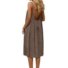 Vestido Casual sin Espalda para Mujer, Vestido de Verano sin Mangas para Playa, Vestido Holgado con Tirantes Finos y Lazo en la Espalda - CAFETERÍA - Ver 5