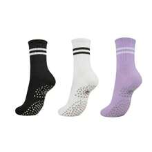 3/5 Pairs Women's Pilates Mid-Calf Socks, Non-Slip Grip, Yoga Socks With Traction, Suitable For Barre, Hospital, Ballet, Dance, Barefoot Exercise - Multicolor - View 9