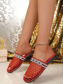2026 Summer New Fashion Rhinestone Casual Comfortable Non-Slip Beach Slippers For Women - Red - View 7