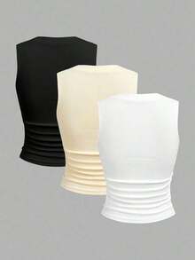 paquete de 3 Tops de tirantes para mujeres con cuello cuadrado acolchado, sin sujetador, ajuste delgado - Multicolor 3 - Ver 3