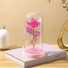 Enchanted Rose With LED Light And Glitter Decorative Flower With Acrylic Dome - Purple - View 2