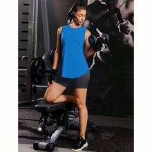 PINSPARK Workout Tops For Women Sleeveless Athletic Tank Tops UPF 50+ Running Tanks With Side Slits Loose Fit Gym Yoga Shirt - 斯普克爾藍 - 查看 6