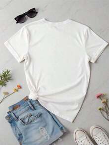 Short-Sleeved T-Shirt Made From 100% Pure Cotton. Perfect For Outdoor Activities, Casual Everyday Wear, And Fitness, It Makes An Ideal 's Day Gift. Stylish, Breathable, And Lightweight, With A Urban Graphic Design. - 白色 - 查看 2